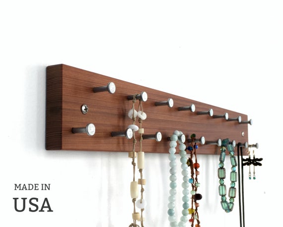 Necklace Rack, Display, Organizer in Solid Wood with Natural Finish by andrewsreclaimed