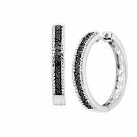 1 ct Black & White Diamond Hoop Earrings in Sterling Silver only $39.99