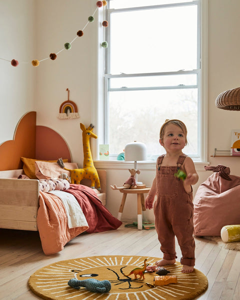 The DIY Wall Panels in This Toddler’s Room Are Movable and Reversible and Remind Us of Rainbows