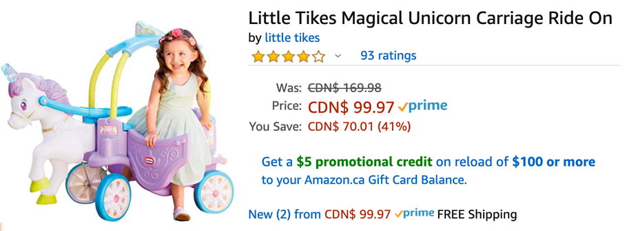 Amazon Canada Deals: Save 41% on Little Tikes Magical Unicorn Carriage Ride On + 29% on Car Jump Starter + 45% on Hair Cutting Kits + More Offers