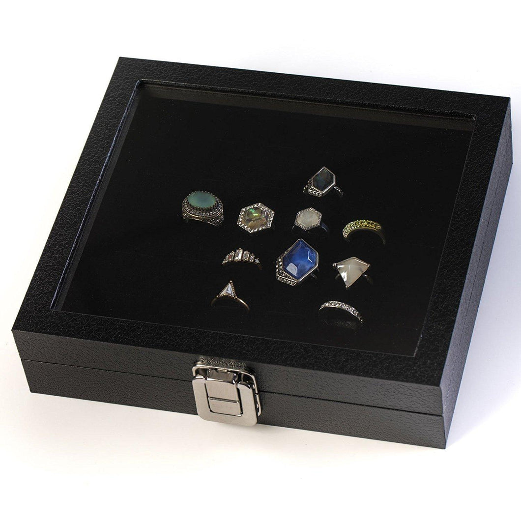 Huji Glass Top Ring Display Showcase With Velvet Insert Liner Jewelry Organizer
