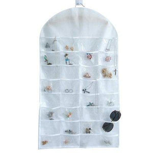 Double Side Jewelry Hanging Non-Woven Organizer Holder 32 Pockets 18 Hook and Loops