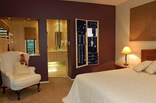 Load image into Gallery viewer, Save on plaza astoria over the door wall mount jewelry armoire with full length dressing mirror and vanity mirror for earrings necklaces and rings oak