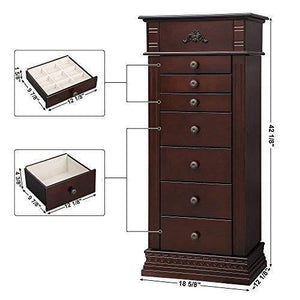 Purchase songmics large jewelry armoire cabinet standing storage chest neckalce organizer dark walnut ujjc14k