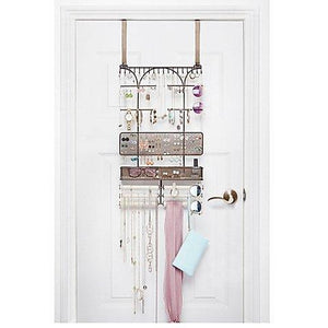 Top rated umbra isabella elegant beautiful bronze finish display over the door jewelry organizer holds over 250 pieces unique patented product features necklace hooks with linen bracelet bar and earring bar