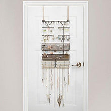 Load image into Gallery viewer, Try umbra isabella elegant beautiful bronze finish display over the door jewelry organizer holds over 250 pieces unique patented product features necklace hooks with linen bracelet bar and earring bar