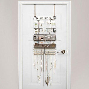 Try umbra isabella elegant beautiful bronze finish display over the door jewelry organizer holds over 250 pieces unique patented product features necklace hooks with linen bracelet bar and earring bar