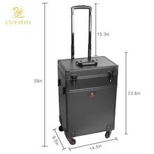 Load image into Gallery viewer, Shop luvodi professional 3 in1 rolling makeup train case with mirror and dimmable lights cosmetic vanity trolley studio jewelry organizer luggage wheeled box for mua show travel business