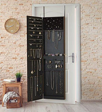 Load image into Gallery viewer, Shop for plaza astoria pa66bk wall mounted over the door super sized jewelry armoire storage cabinet with vanity full length dressing mirror black
