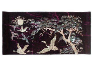 Exclusive mother of pearl crane and pine tree in purple mulberry paper design wooden jewelry mirror trinket keepsake treasure gift asian lacquer box case chest organizer