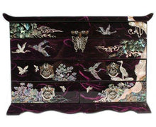 Load image into Gallery viewer, Discover the best mother of pearl crane and pine tree in purple mulberry paper design wooden jewelry mirror trinket keepsake treasure gift asian lacquer box case chest organizer