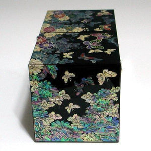 Order now mother of pearl black butterfly and flower design wooden twin cubic jewelry trinket keepsake treasure lacquer box case chest organizer
