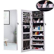 Load image into Gallery viewer, Heavy duty aoou jewelry organizer jewelry cabinet full screen display view larger mirror full length mirror large capacity dressing mirror makeup jewelry armoire jewelry mirror full length mirror white