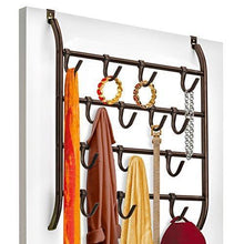 Load image into Gallery viewer, Save lynk over door or wall mount scarf holder belt hat jewelry accessory hanger 16 hook organizer rack bronze