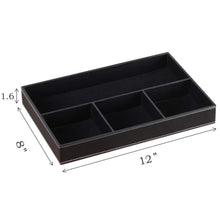 Load image into Gallery viewer, The best yapishi valet tray men nightstand organizer 4 compartments pu leather office table stationery storage box for key phone coin wallet jewelry glasses cosmetics business card pen watch note paper black