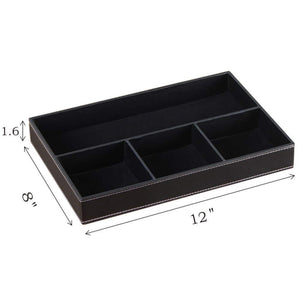 The best yapishi valet tray men nightstand organizer 4 compartments pu leather office table stationery storage box for key phone coin wallet jewelry glasses cosmetics business card pen watch note paper black