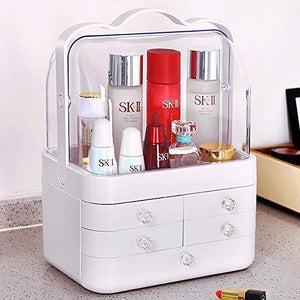 Organize with sooyee makeup organizer modern jewelry and cosmetic storage display boxes with handle waterproof dustproof design great for bathroom dresser vanity and countertop5 white drawers 2 clear lids