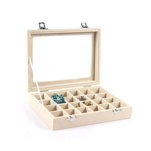 Jewelry Organizer Velvet Earring Display Glass Jewelry Ring Organizer Holder Storage Case 24 Slot Box