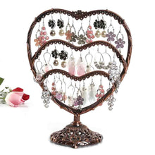 Load image into Gallery viewer, Shop here earring display botitu 11 inch tall jewelry holder with 58 hooks and 3 tiers earring holder for girls and women jewelry tree perfect for dresser nightstand and countertop jewelry display copper