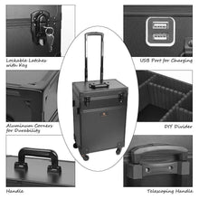 Load image into Gallery viewer, Storage luvodi professional 3 in1 rolling makeup train case with mirror and dimmable lights cosmetic vanity trolley studio jewelry organizer luggage wheeled box for mua show travel business