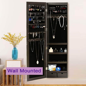 Storage risar mirror jewelry cabinet wall door mounted jewelry armoire organizer with full length dressing mirror makeup jewelry storage brown