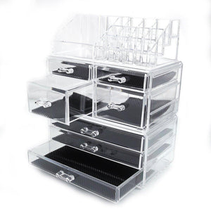 Exclusive offeir us stock clear acrylic stackable cosmetic makeup storage cube organizer jewelry storage drawers case great for bathroom dresser vanity and countertop 3 pieces set 4 small 3 large drawers