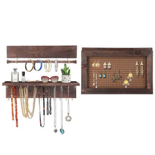 Load image into Gallery viewer, Latest surophy rustic brown wall mount jewelry organizer wall hanging jewelry display with removable bracelet rod from wooden wall mounted mesh jewelry organizer wooden earring bracelet holder for necklace