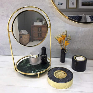 Shop bonmarb storage green marble table mirror vanity mirror with 1x2x magnfication mirror with jewelry storage mirror with cosmetic storage mirror with hair accessories storage coin tray with mirror