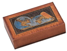 Load image into Gallery viewer, Results world map box w detailed world globe motif handmade linden wood keepsake jewelry treasure collector box desktop office home wooden box desk accessory unique masterpiece great gift idea f business co workers family or friend made in poland