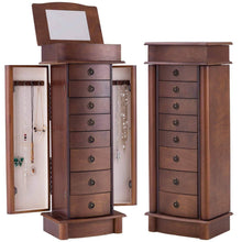 Load image into Gallery viewer, Great giantex jewelry armoire cabinet stand with 8 drawers top divided storage organizer with flip makeup mirror lid large side door chest cabinets antique wood standing armoires jewelry box w 8 hooks