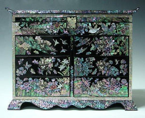 Discover mother of pearl girls asian lacquer wooden black jewelry trinket keepsake treasure gift jewel ring drawer box chest case holder organizer with flower and bird design
