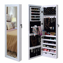 Load image into Gallery viewer, Amazon best giantex wall door mounted jewelry armoire organizer with 2 led lights lockable height adjustable jewelry cabinet with full length mirror large capacity dressing makeup jewelry mirror storage white