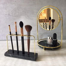 Load image into Gallery viewer, Selection bonmarb storage green marble table mirror vanity mirror with 1x2x magnfication mirror with jewelry storage mirror with cosmetic storage mirror with hair accessories storage coin tray with mirror