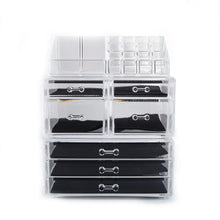 Load image into Gallery viewer, Explore offeir us stock clear acrylic stackable cosmetic makeup storage cube organizer jewelry storage drawers case great for bathroom dresser vanity and countertop 3 pieces set 4 small 3 large drawers