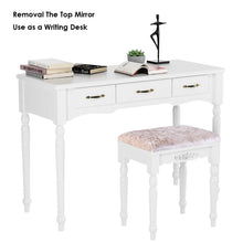 Load image into Gallery viewer, Shop for homecho makeup vanity table set removable tri folding mirror and 8 jewelry necklace hooks with 7 drawers and 6 makeup organizers dressing table with cushioned stool bedroom white color hmc md 011