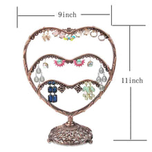 Load image into Gallery viewer, Top earring display botitu 11 inch tall jewelry holder with 58 hooks and 3 tiers earring holder for girls and women jewelry tree perfect for dresser nightstand and countertop jewelry display copper