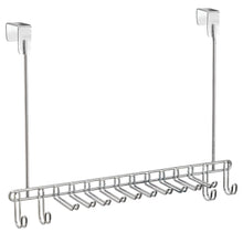 Load image into Gallery viewer, Shop here mdesign metal over door hanging closet storage organizer rack for mens and womens ties belts slim scarves accessories jewelry 4 hooks and 10 vertical arms on each 2 pack chrome 1