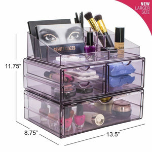 Heavy duty sorbus acrylic cosmetics makeup and jewelry storage case x large display sets interlocking scoop drawers to create your own specially designed makeup counter stackable and interchangeable purple
