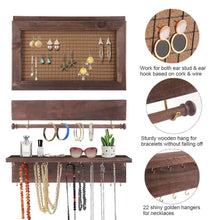 Load image into Gallery viewer, Order now surophy rustic brown wall mount jewelry organizer wall hanging jewelry display with removable bracelet rod from wooden wall mounted mesh jewelry organizer wooden earring bracelet holder for necklace