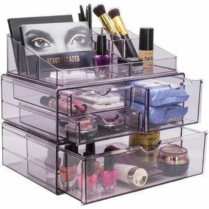 Home sorbus acrylic cosmetics makeup and jewelry storage case x large display sets interlocking scoop drawers to create your own specially designed makeup counter stackable and interchangeable purple