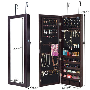 The best giantex wall door mounted jewelry armoire organizer with 2 led lights lockable height adjustable jewelry cabinet with full length mirror large capacity dressing makeup jewelry mirror storage brown