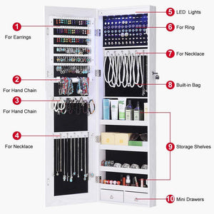 Order now gissar full length mirror jewelry cabinet 6 leds jewelry armoire wall mounted over the door hanging jewelry organizer storage with lights lockable white