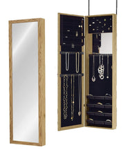 Load image into Gallery viewer, Save plaza astoria over the door wall mount jewelry armoire with full length dressing mirror and vanity mirror for earrings necklaces and rings oak