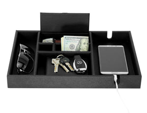 Budget lifomenz co mens valet tray with charging station nightstand dresser organizer mens catchall tray for keys phone wallet coin jewelry sunglasses watch