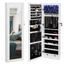 Load image into Gallery viewer, Save songmics 6 leds mirror jewelry cabinet lockable wall door mounted jewelry armoire organizer with mirror 2 drawers pure white ujjc93w