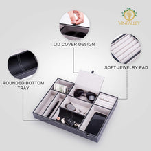 Load image into Gallery viewer, Discover the best vinealley valet tray with ring storage for men and women edc catch all tray pu leather jewelry box decorative desk table bedside nightstand dresser drawer organizer for phone coin wallet accessories