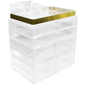 Top rated sorbus acrylic cosmetic makeup and jewelry storage case display with gold trim spacious design great for bathroom dresser vanity and countertop gold set 2