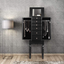 Load image into Gallery viewer, Shop for giantex jewelry armoire chest cabinet storage box with top flip makeup mirror large standing organizer for bedroom 10 necklace hooks space saving side swing doors jewelry armoires w 5 drawers black