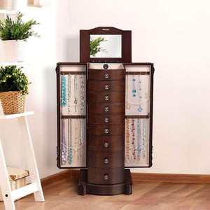 Products giantex large jewelry armoire cabinet with 8 drawers 2 swing doors 16 hooks top mirror boxes standing cambered front storage chest stand large standing jewelry armoire dark walnut