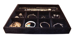 Budget jewelry drawer organizer wood and velvet tray for jewels rings necklaces bracelets 10 compartments protects jewelry drawer insertable stackable and durable made in usa black 15x12x2